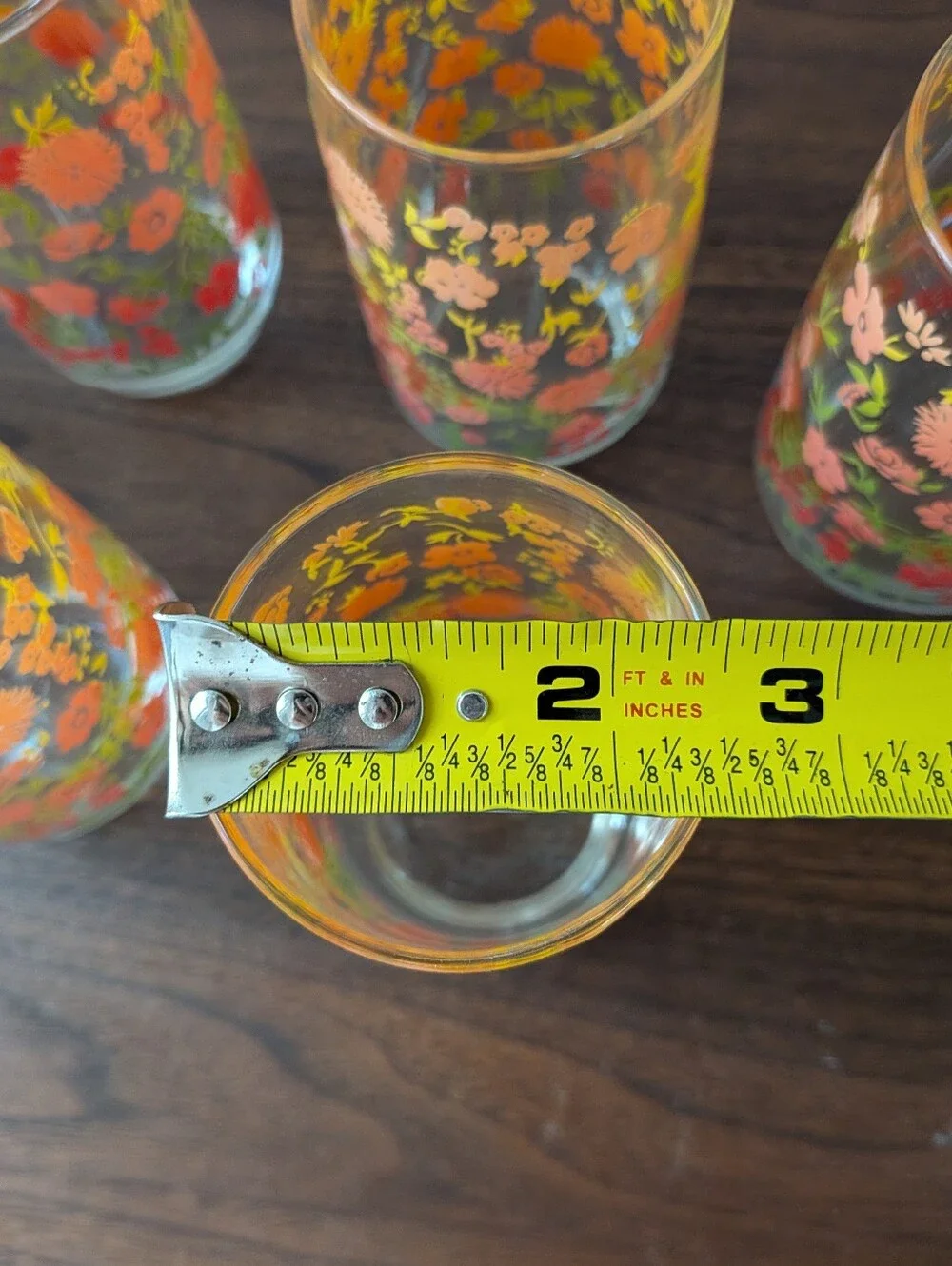 Set of 6 Retro Anchor Hocking Floral Tumblers Juice Glasses Orange Red Yellow